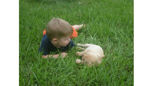 A boy & his puppy